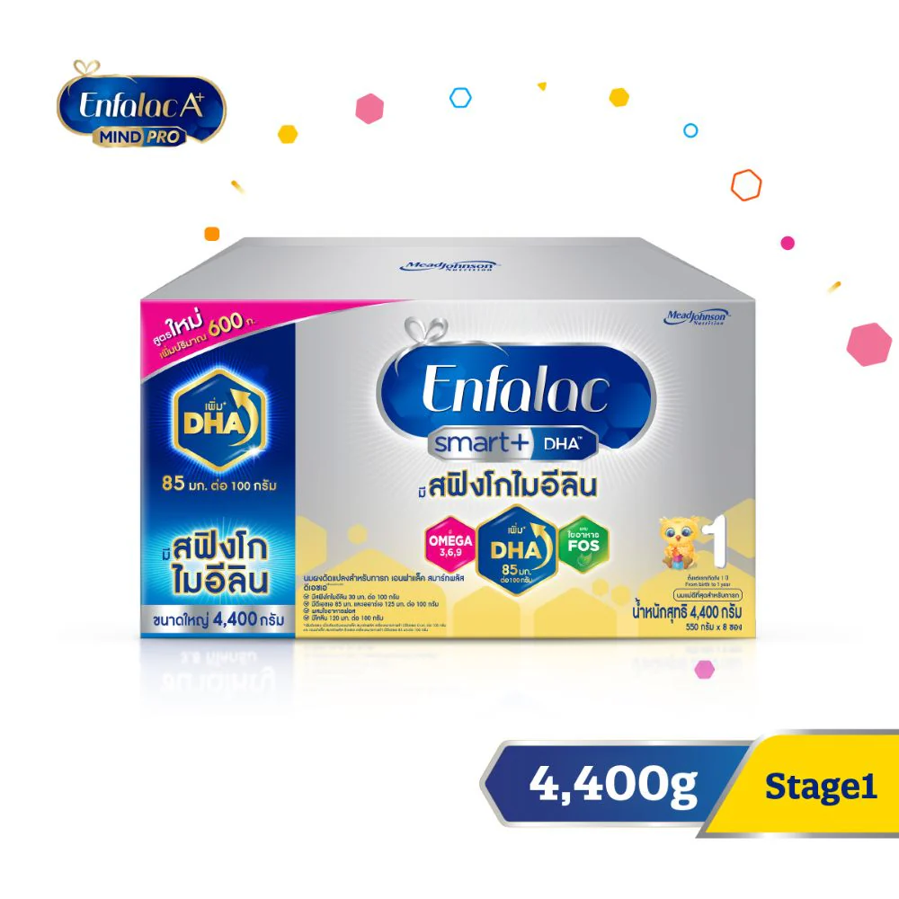 นมผง เอนฟาแล็ค สมาร์ทพลัส มีสฟิงโกไมอีลิน สูตร1 (4400 กรัม) Enfalac Smart+ Stage1 (4400 g)