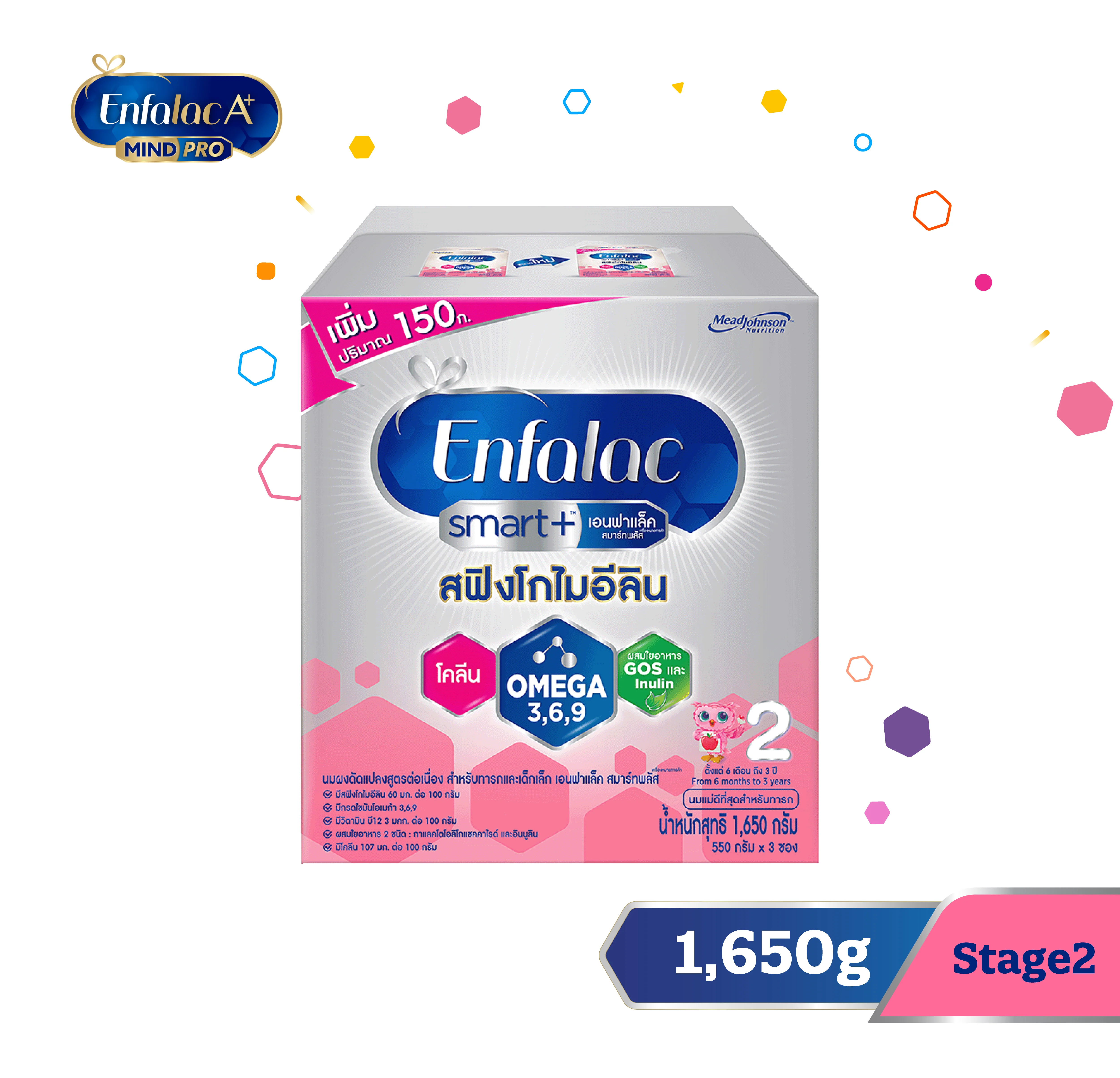 นมผง เอนฟาแล็ค สมาร์ทพลัส มีสฟิงโกไมอีลิน สูตร2 (1650 กรัม) Enfalac Smart+ Stage2 (1650 g)